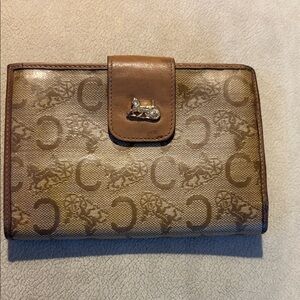 Celine Brown Vintage Monogram Canvas Wallet with Tan Leather Trim